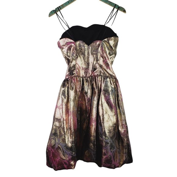 Vtg 1980's Jessica McClintock Gunne Sax Floral Foil Strappy Party Dress Sz 7/8 - Picture 2 of 12